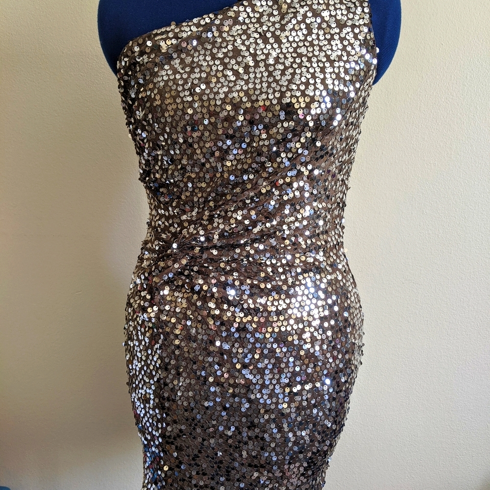 One Shoulder Sequin Paillette Mini Dress